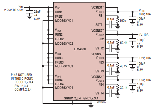 ICs Chip LTM4670EY Quad µModule Regulator with Configurable 10A Output Array 0