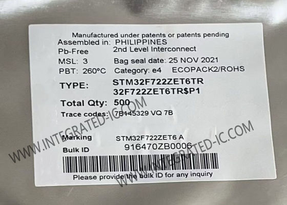 STM32F722ZET6TR Microcontroller MCU with ARM Cortex-M7 Core 216 MHz Clock Speed and 512 KB Flash Memory