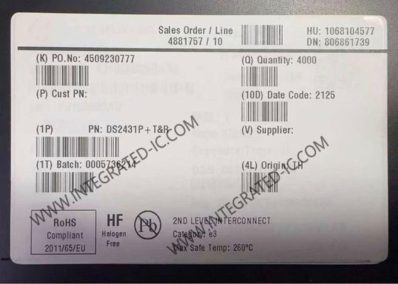 DS2431P 1024-Bit 1-Wire EEPROM Memory IC Chip with TSOC-6 Package and 256 x 4 Organization