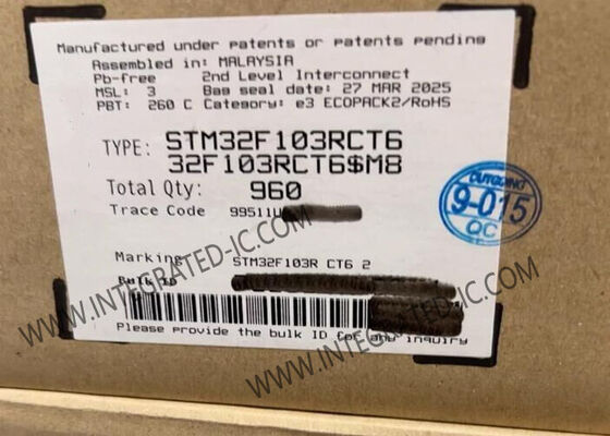 STM32F103RCT6 32-Bit Microcontroller with ARM Cortex-M3 Core, 72MHz Speed, 256KB Flash Memory, and 12-bit ADC