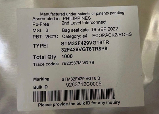 STM32F429VGT6TR 32Bit Single Core Microcontroller IC 100LQFP Integrated Circuit Chip