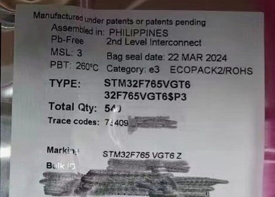 Integrated Circuit Chip STM32F765VGT6 1MB Single Core Microcontroller IC 100-LQFP