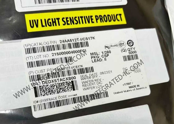 24AA512T-I/CS17K 512Kbit 1.7V to 5.5V 400 kHz Memory IC Chip Serial EEPROM with I2C Interface