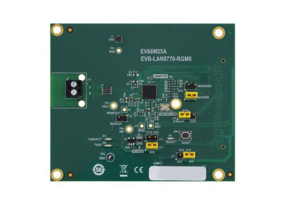 EV68M25A Embedded Solutions Evaluation Board EVB-LAN8770-RGMI 100BASE-T1 Ethernet PHY Plug-In Card