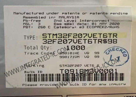 STM32F207VET6TR Microcontroller MCU ARM Cortex-M3 120MHz 512KB Flash 100-LQFP Package