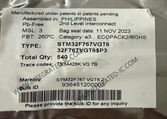 Microcontroller MCU STM32F767VGT6 32-Bit Single-Core 216MHz 1MB Microcontroller IC