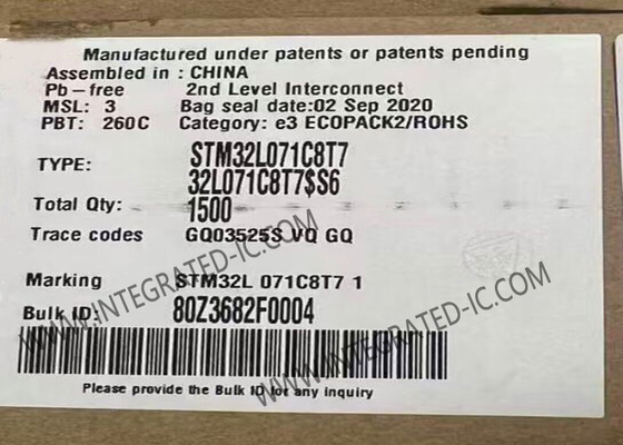 Microcontroller MCU STM32L071C8T7 Up To 32MHz STM32 Ultra Low Power MCU LQFP-48